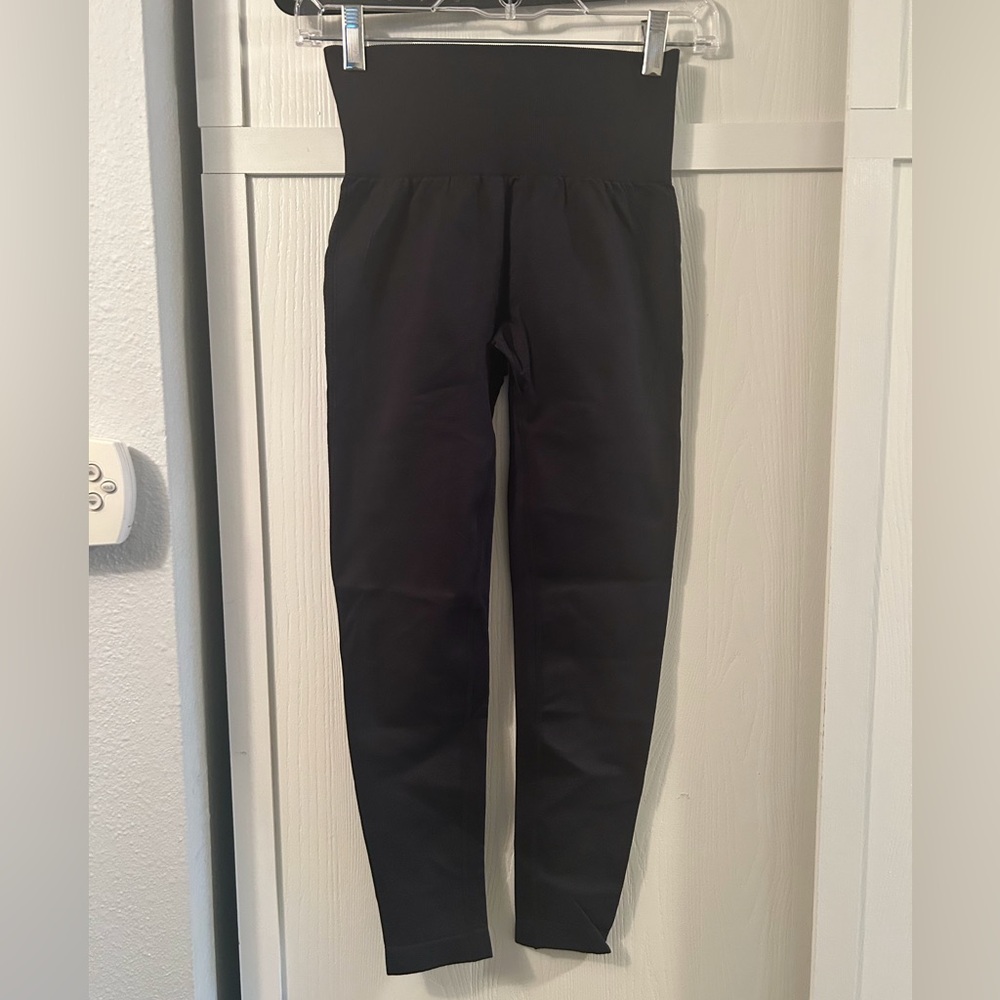 High Waisted Ruched Tummy Control Butt Lifting 7/8 Leggings-small Black New